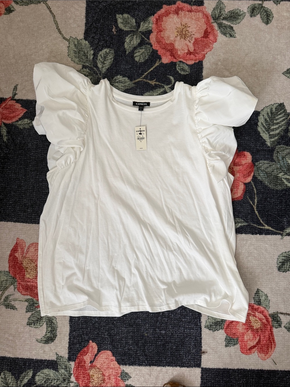 Express White Puff-Sleeve Crewneck Top